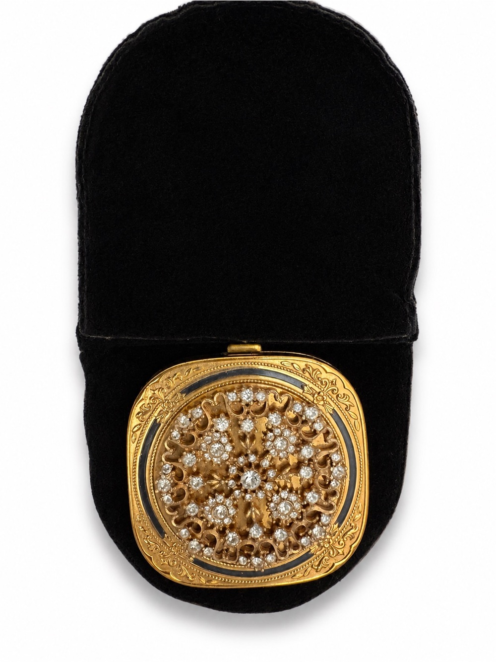 Vintage 1950s Gold Tone Rhinestone Powder Compact Mirror - Picture 5 of 8